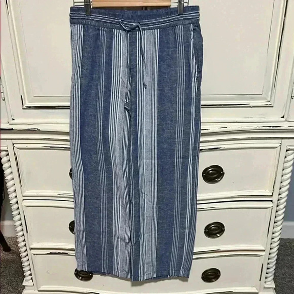 Striped Blue Linen Pants - Picture 1 of 4